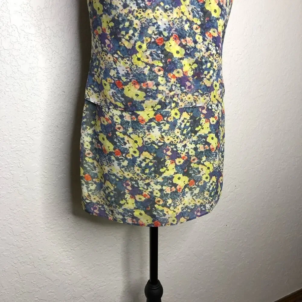 Cabi Positano yellow blue white floral sleeveless top size Extra Small XS #5041